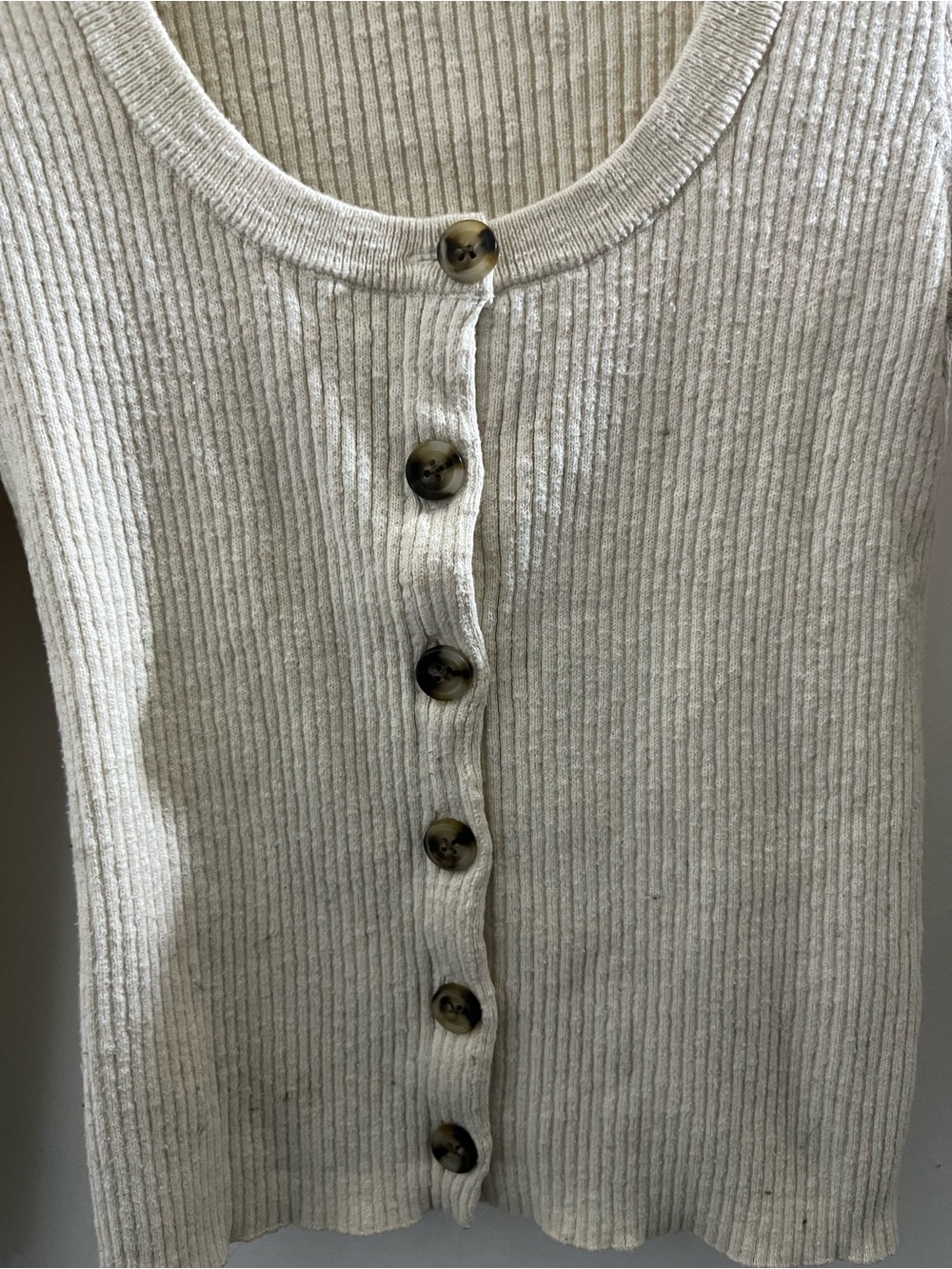 Madewell Ivory Ribbed Scoop-Neck Button Cardigan - Picture 4 of 6